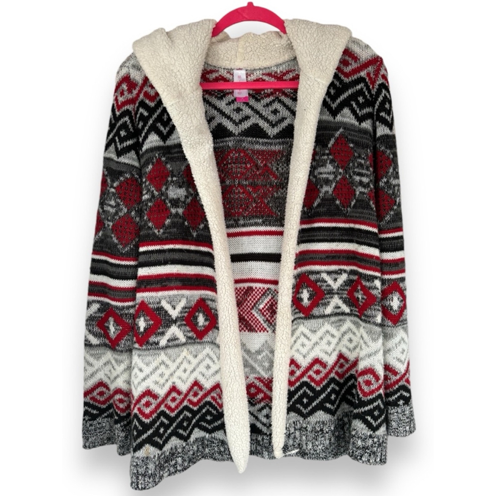 No Boundaries Juniors Medium (7-9) Bohemian Oversized Sherpa Hooded Cardigan